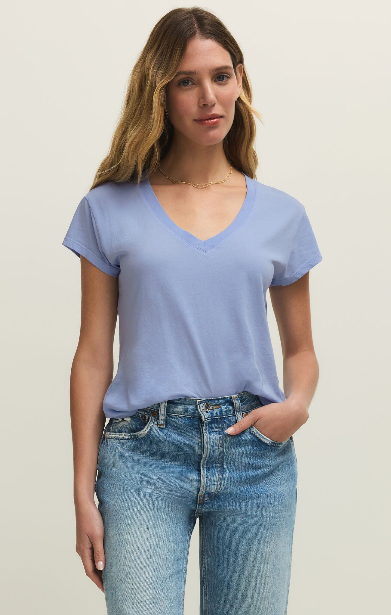 Z SUPPY light blue v-neck short sleeve top