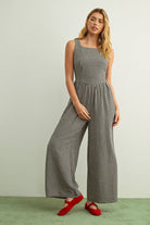Miou Muse Black Gingham Printed Tie in the Back Jumpsuit 