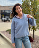 HF V-Neck Relaxed Fit Sweater - Dusty Blue