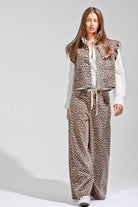 leopard print wide leg drawstring pants