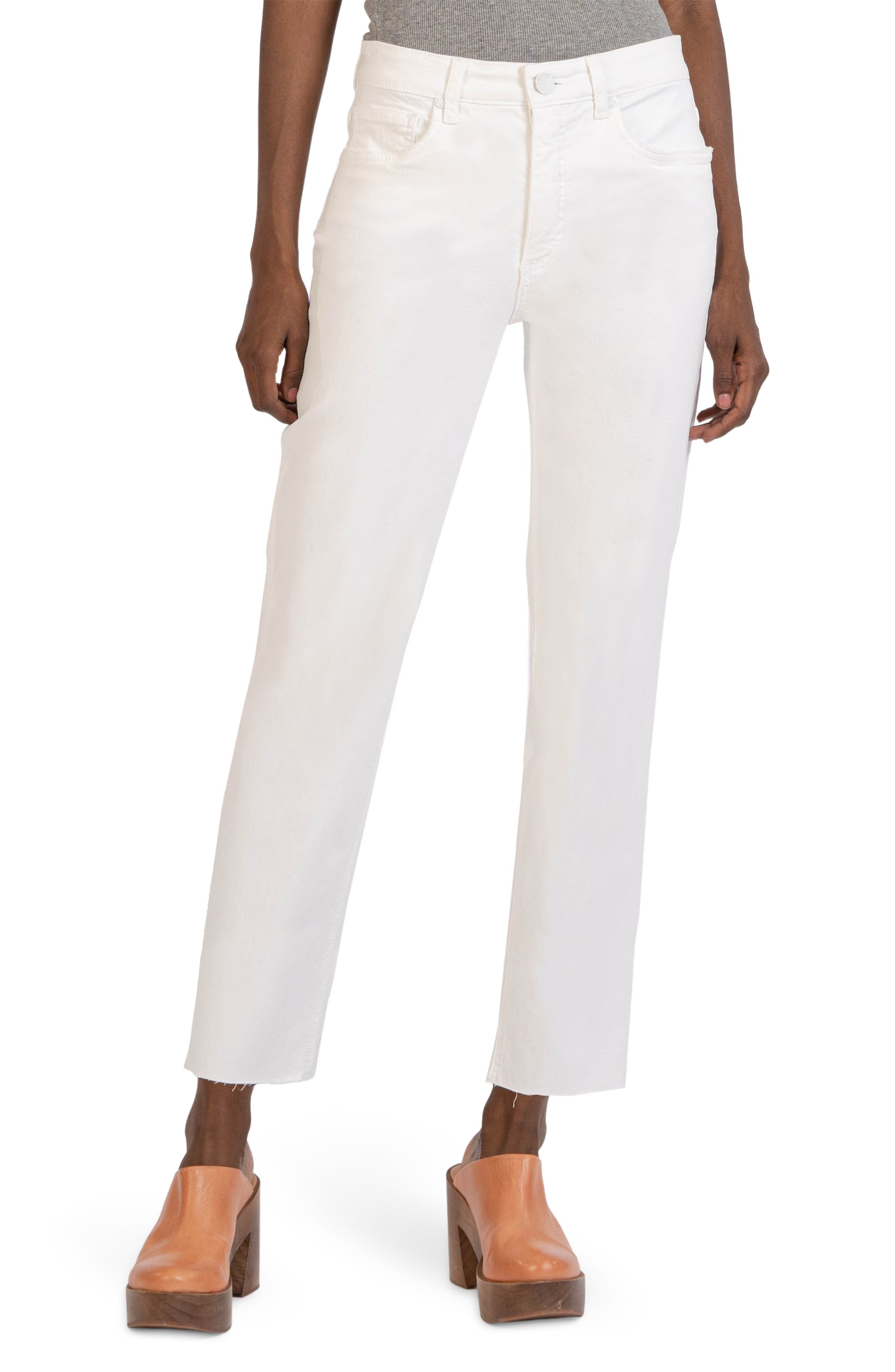 KUT Rachael high rise mom jeans in optic white, raw hem