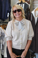 Able Satin Stripe Bow Sweater Cardigan - Oatmeal