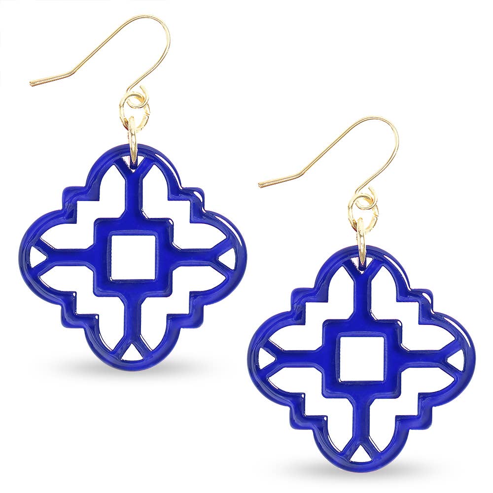 Zenzii Modern Resin Acrylic Mosaic Earrings in Cobalt