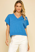 Blue V Neck Sleeveless Sweater