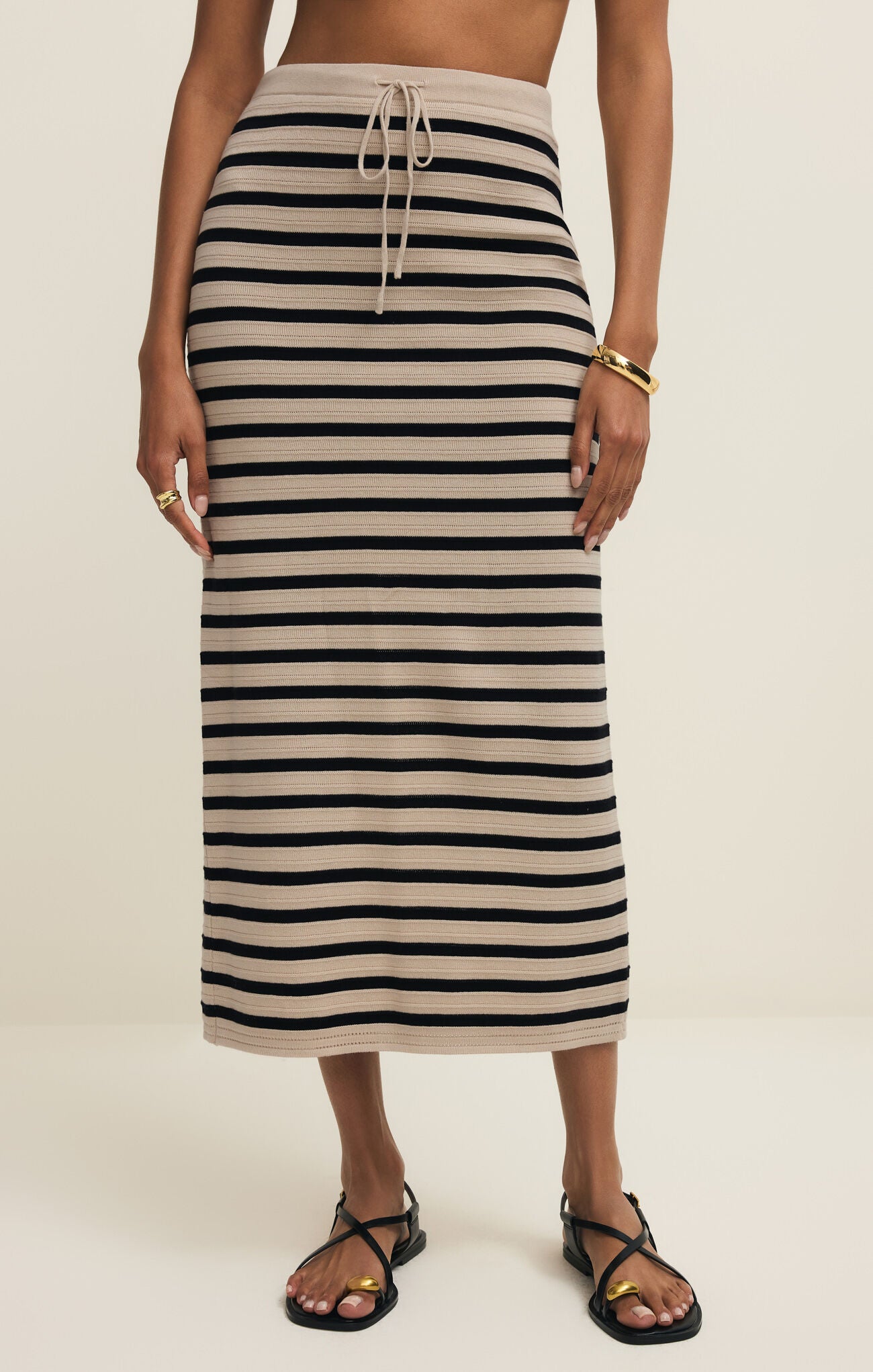 Beige and Black striped Maxi Skirt