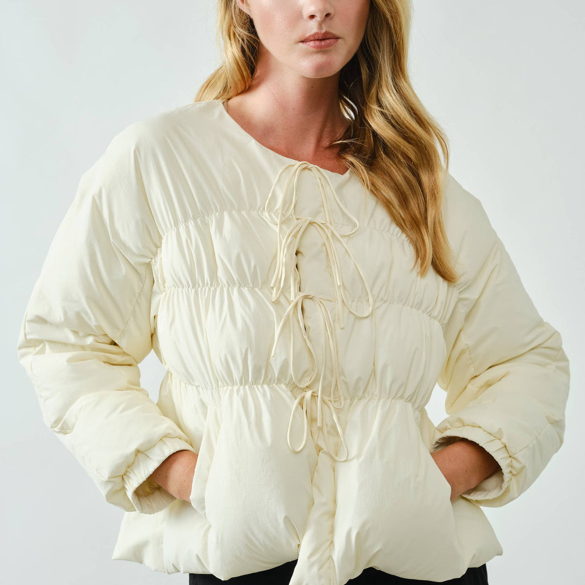Babydoll Ribbon Padded Jacket - Cream – msbankeny.com