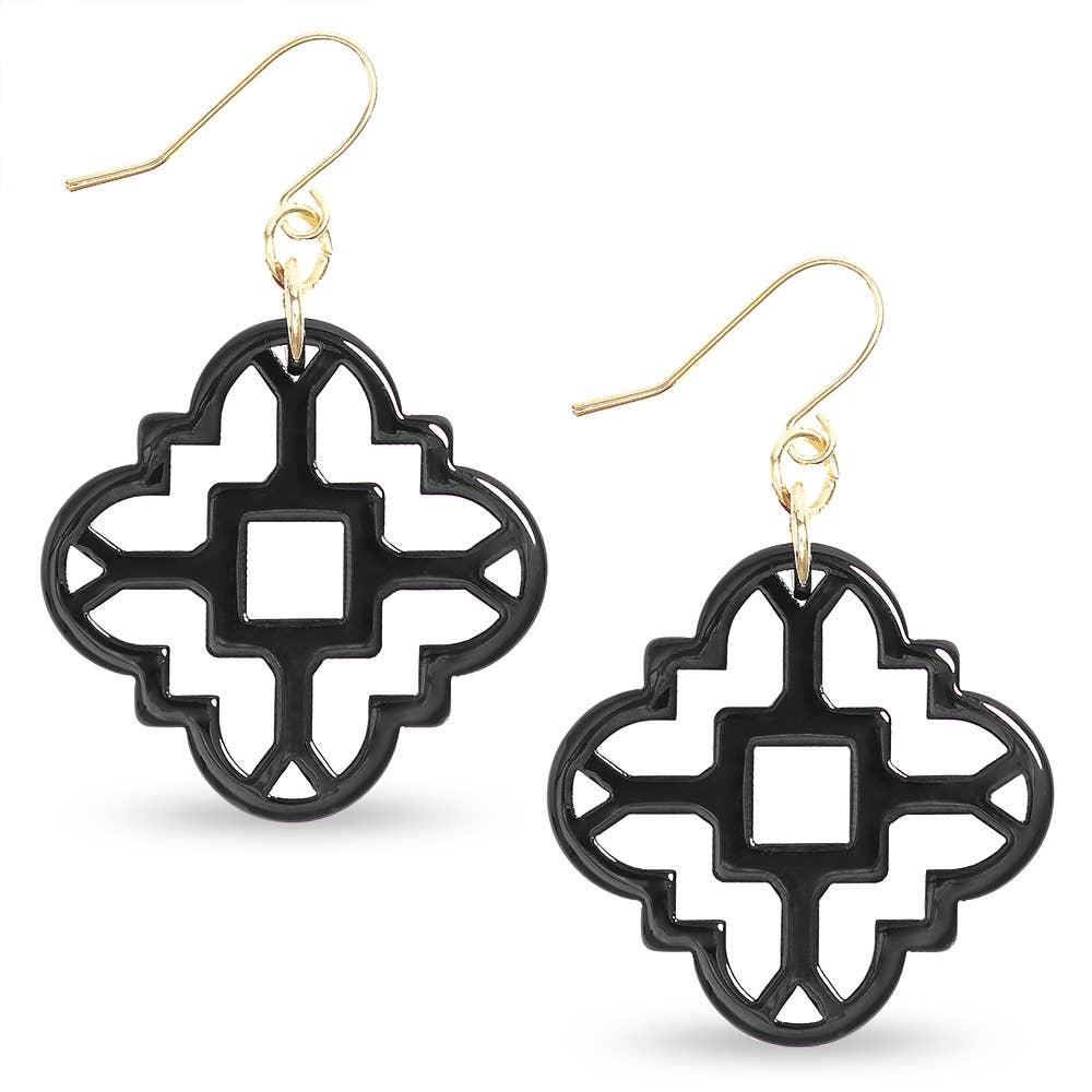 Zenzii Modern Resin Acrylic Mosaic Earrings in Black