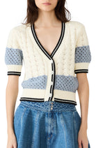 Steve Madden patterned cardigan with short sleeves.