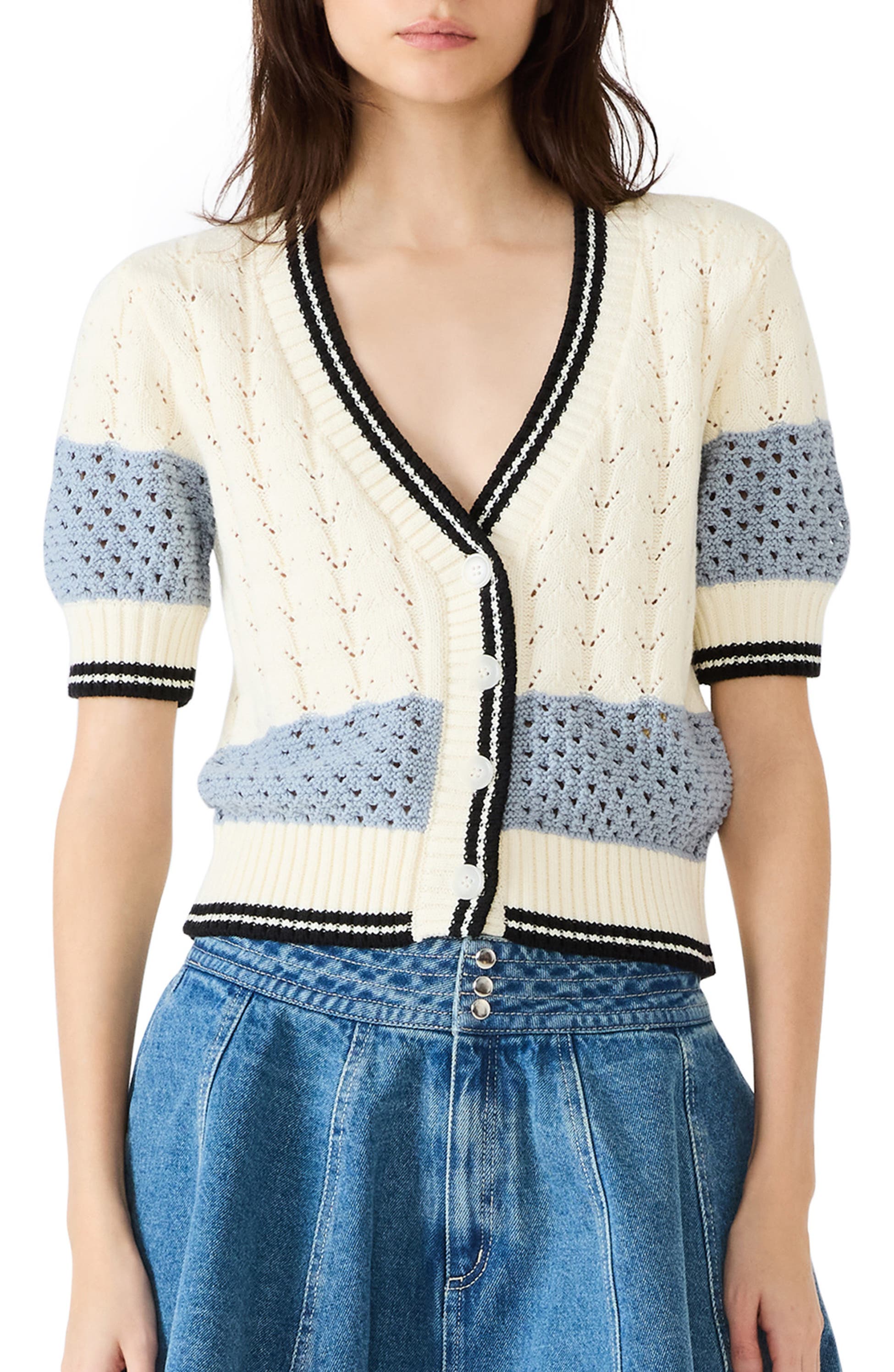 Steve Madden patterned cardigan with short sleeves.
