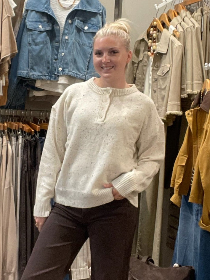Honey Slouchy Henley Sweater in Oreo Milkshake