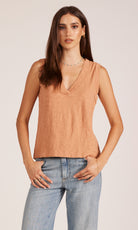 Light Brown V Neck Sleeveless Tank