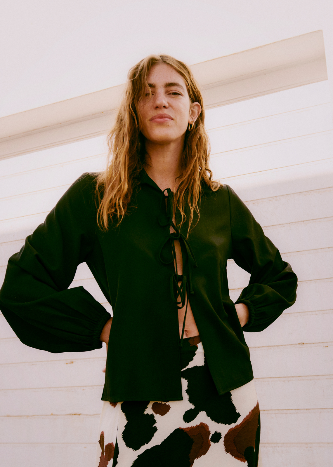 b.young black long sleeve top with 3 front ties