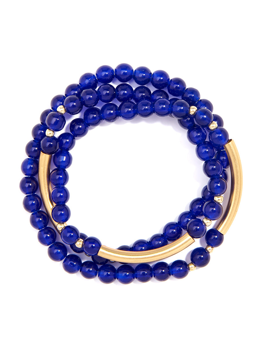Zenzii Glossy and Gold Beaded Wrap Bracelet in Cobalt