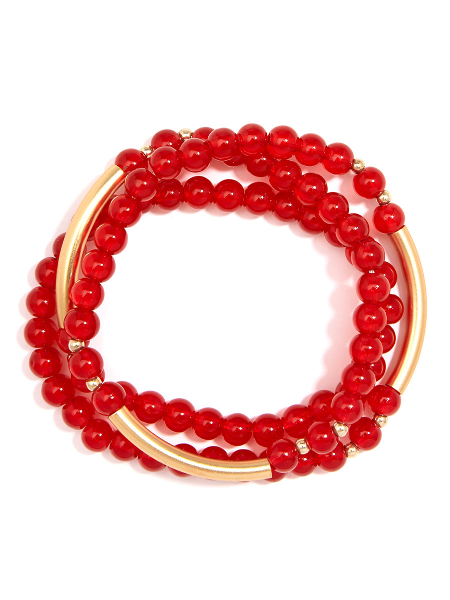 Zenzii Glossy and Gold Beaded Wrap Bracelet in Red