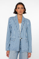 Velvet Heart Blue and White Striped One button Blazer