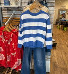 100% Cotton Blue and White Striped Sweater.