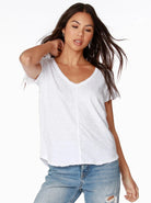 B Center-Seamed V Neck Tee in White