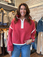 Miou Muse Half Zip Sherpa Pullover - Cherry