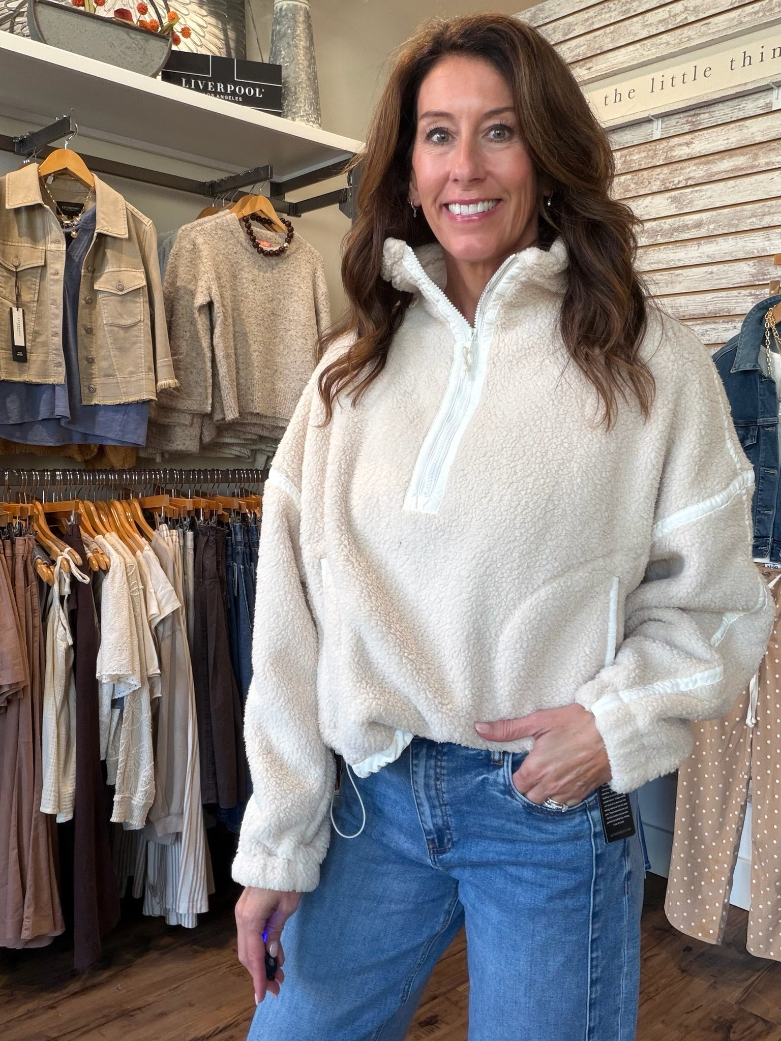 Miou Muse Half Zip Up Pullover - Cream