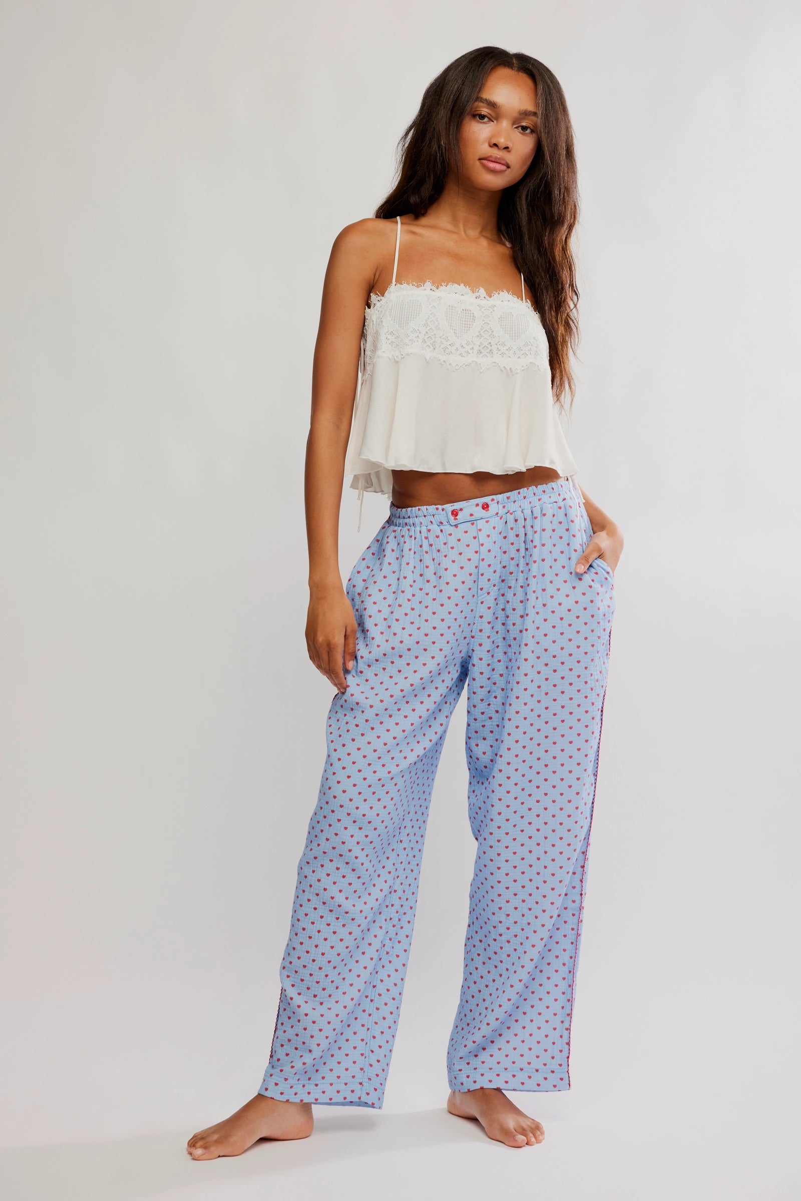 Blue Lounge pants with mini heart pattern