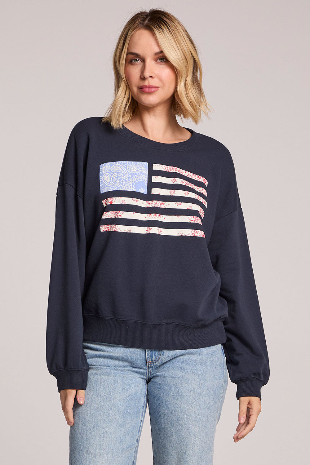 Chaser Flag Adornment Long Sleeve in Navy