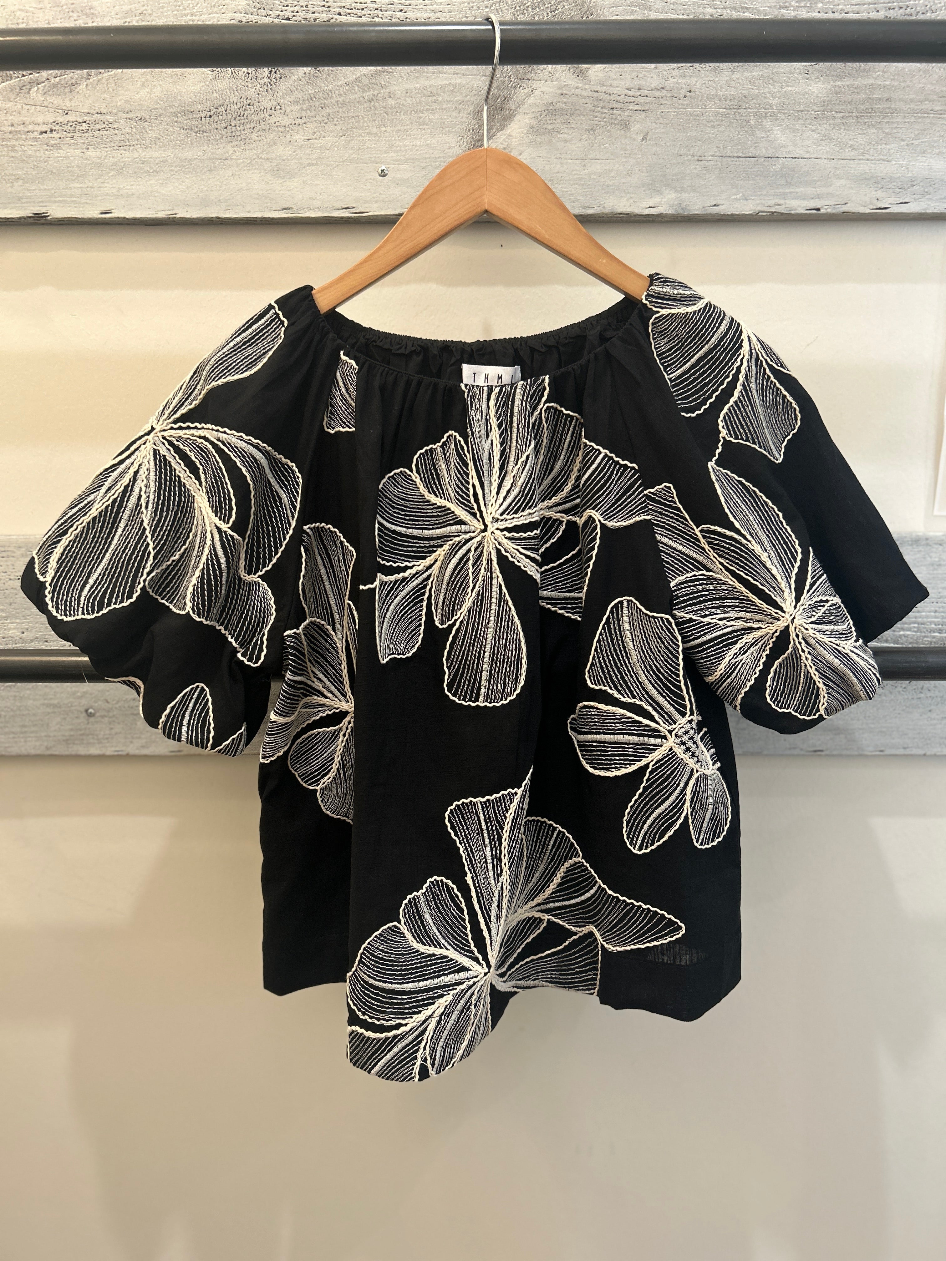 Black Blouse with Floral Pattern