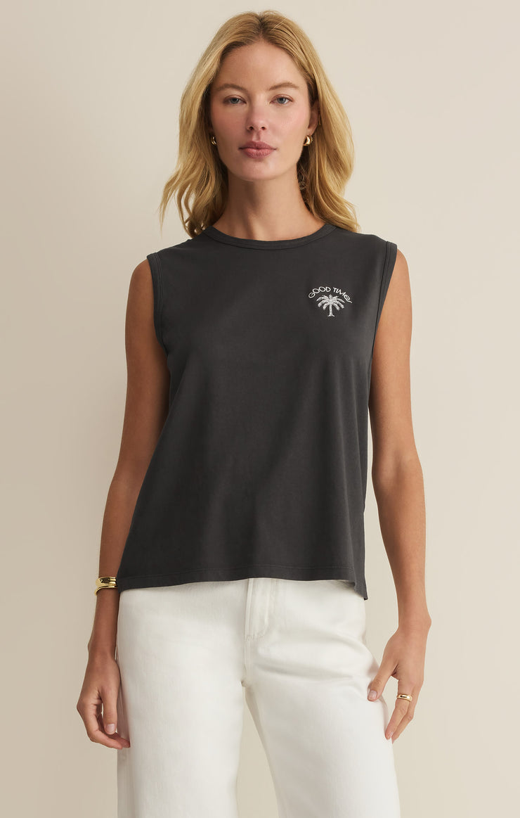 Z SUPPLY Good Times Muscle Tank in Black Sand