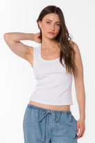 Velvet Heart Ribbed Knit White Square Neck Tank