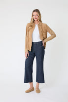 Level99 dark blue denim wide leg crop trousers