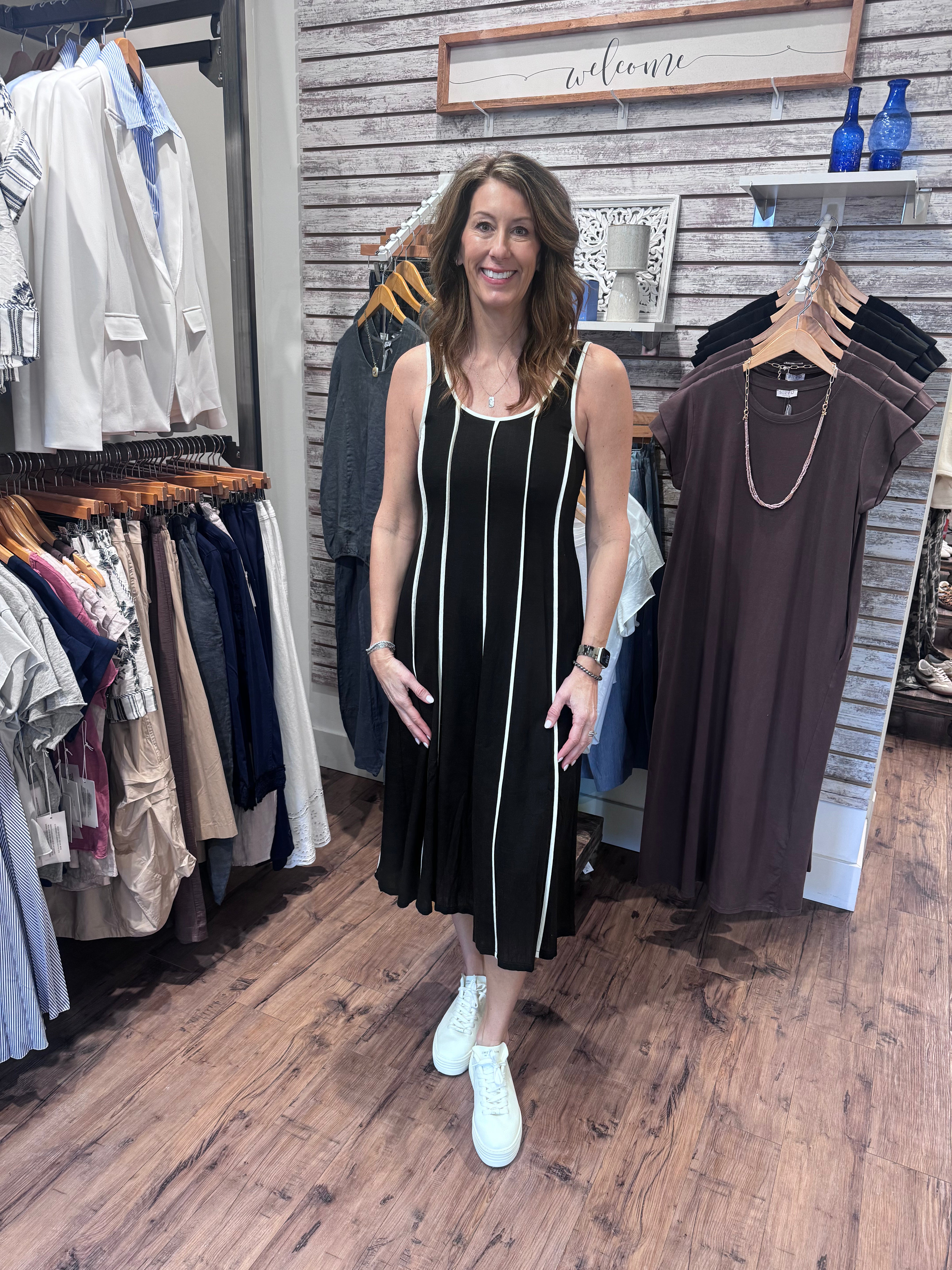 Black tank midi dress with stripes