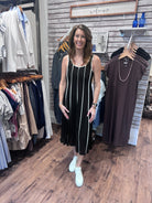 Black tank midi dress with stripes