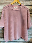 Dusty Pink Short Sleeve Cable Sweater