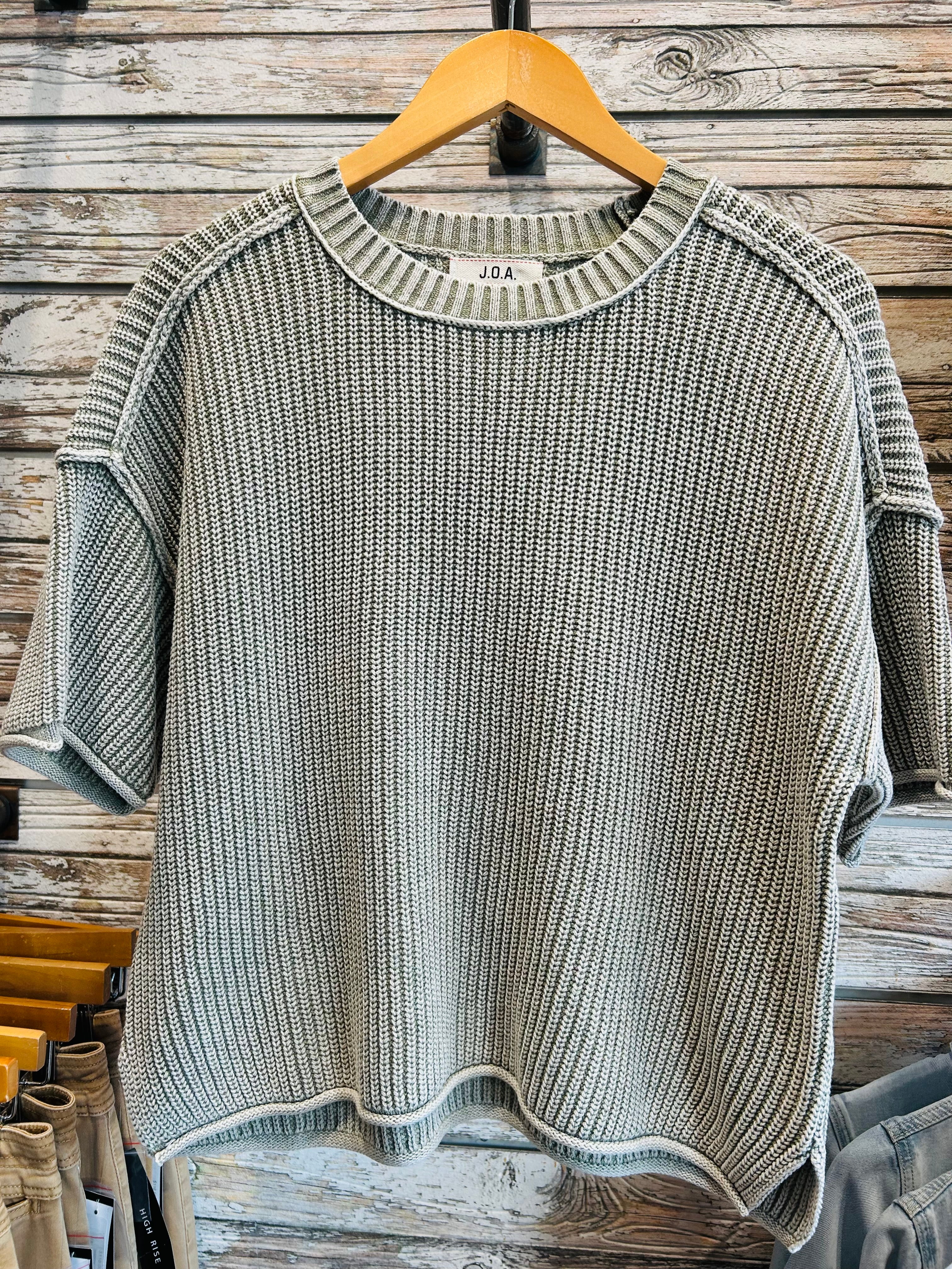 Short Sleeve Olive Green Cable Sweater