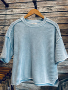 Light Blue Short Sleeve Cable Knit sweater