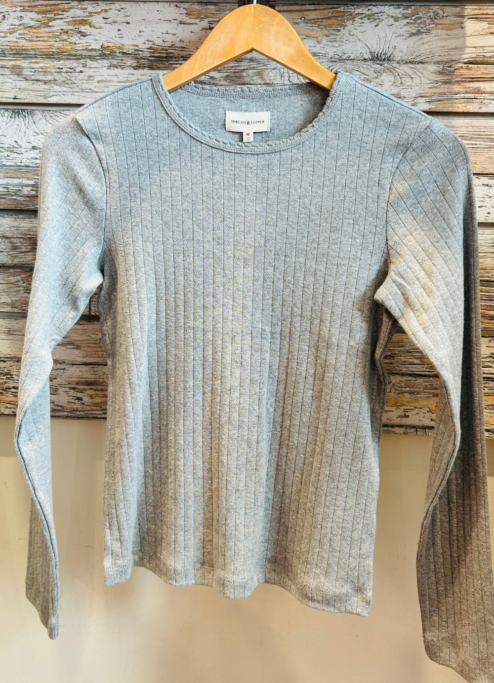 Grey, Long Sleeve Ribbed Top