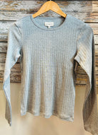 Grey, Long Sleeve Ribbed Top