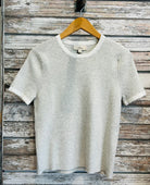 Elan Grey Short Sleeve Top with White Trim at Collar and Sleeves