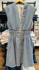 THML Short Sleeveless Zip Front Blue Gingham Dress
