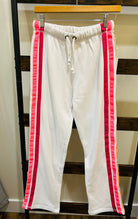 Vintage Havana White Heather Fleece Wide Leg Pant with Neon Stripes