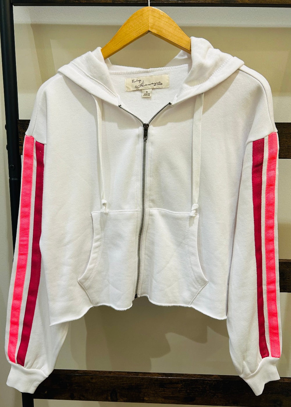 Vintage Havana Fleece Zip Up Sweatshirt with Neon Stripes