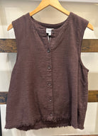 Button Front Tank in Umber Brown
