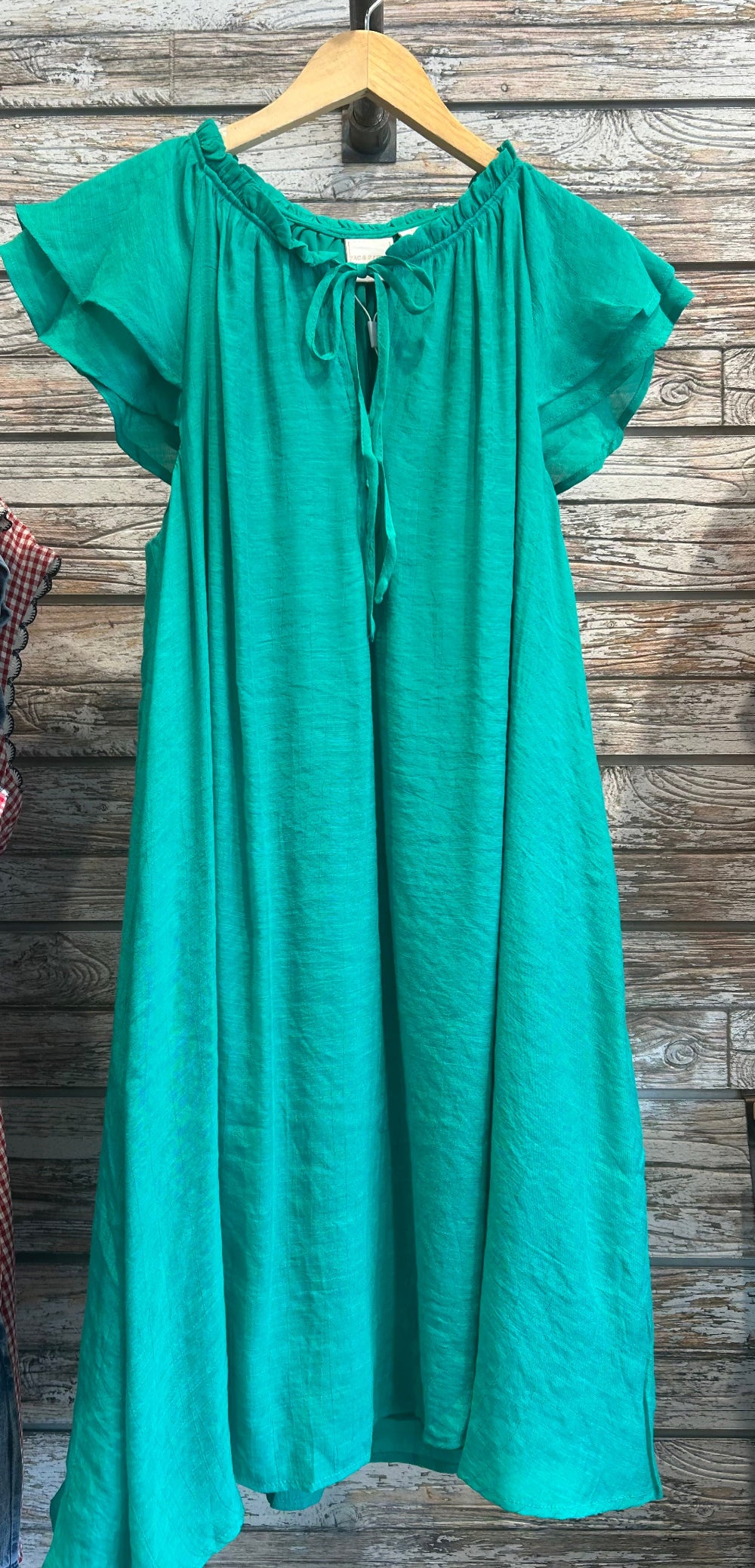 Flutter Sleeve Tie-Neck Dress in Simply Green