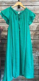 Flutter Sleeve Tie-Neck Dress in Simply Green