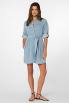Velvet Heart Light Blue Stripe Belted Denim Dress