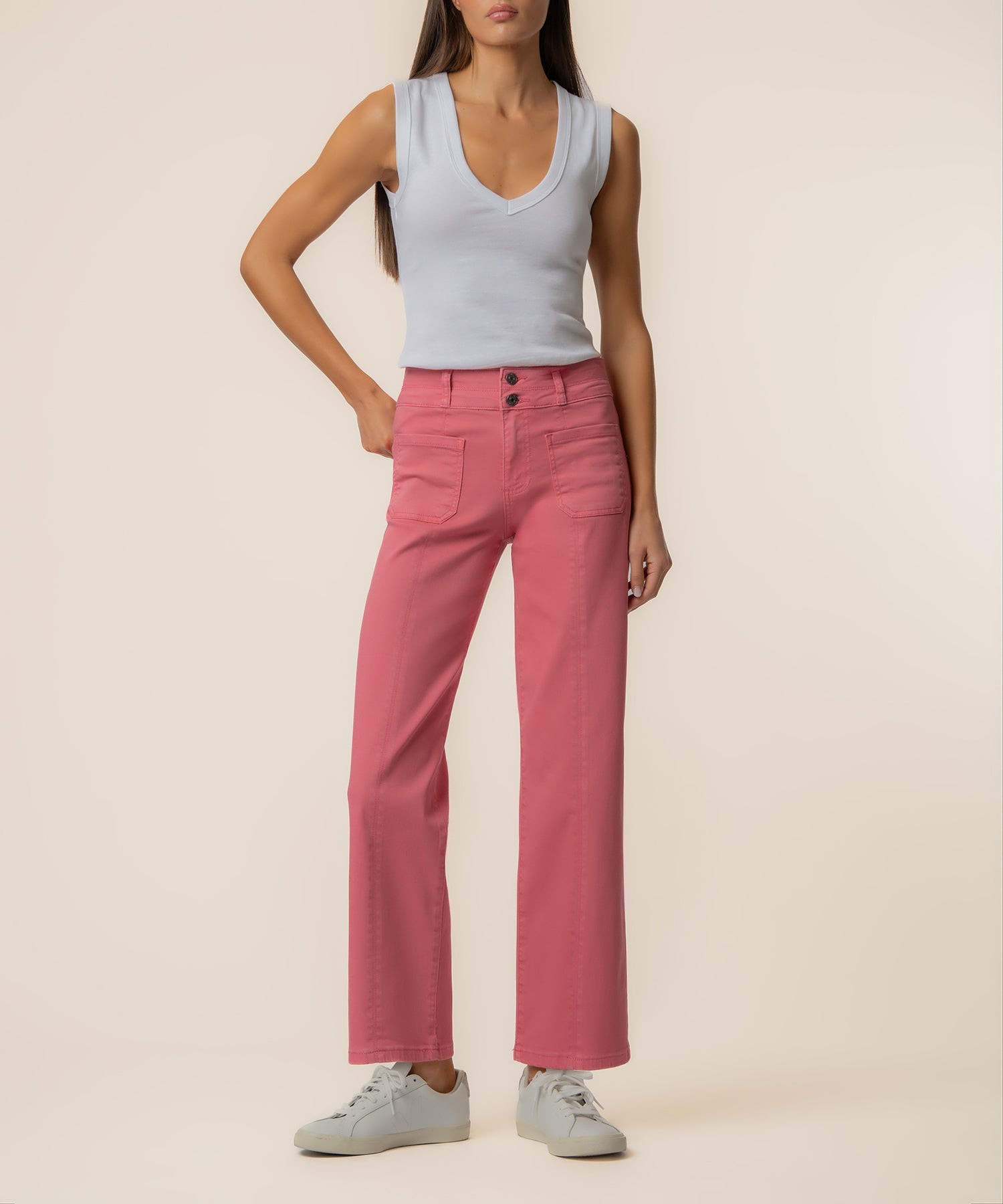 KUT from the Kloth Charlotte High Rise Straight Leg - Flamingo Pink