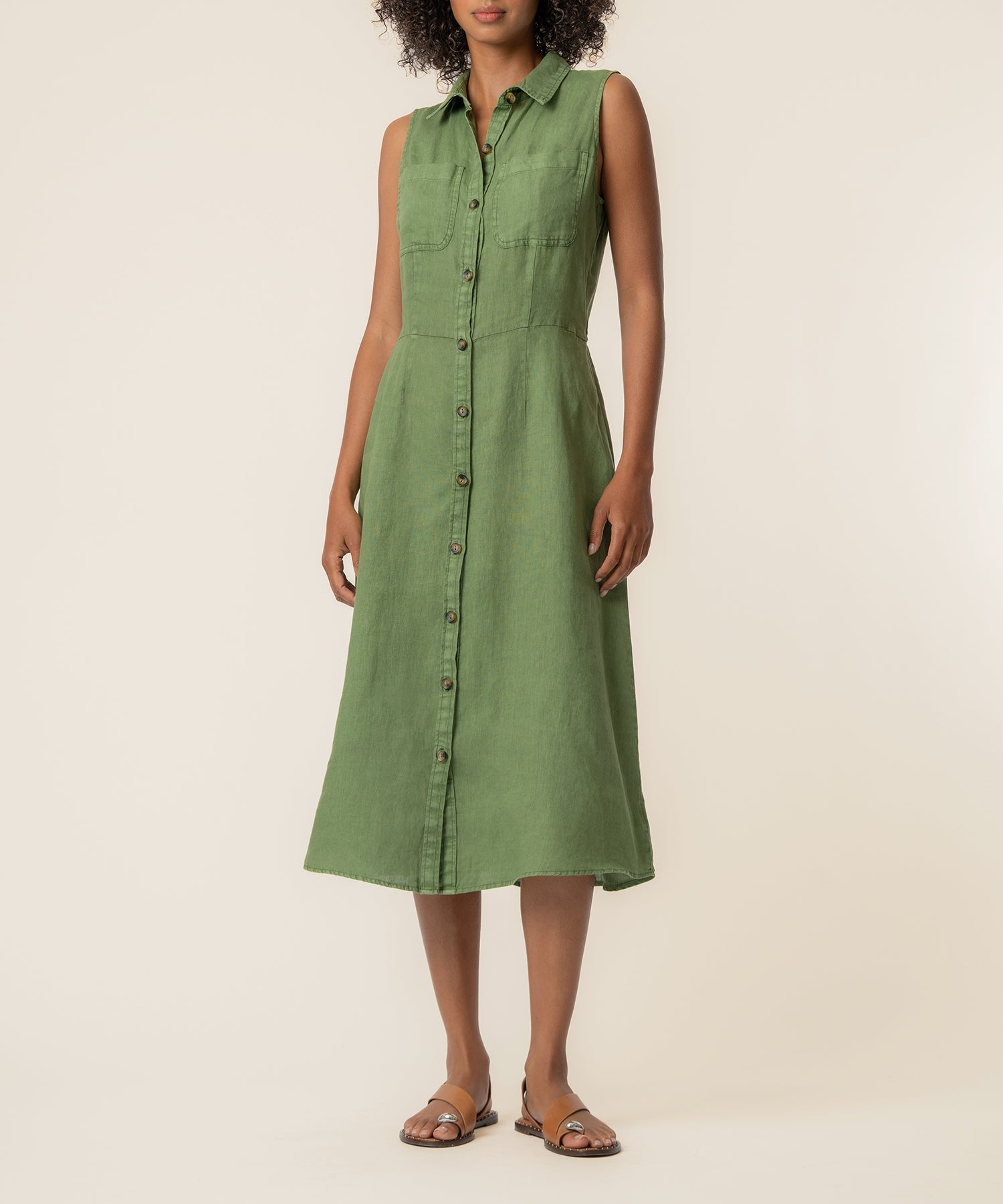 KUT from the Kloth Bowie Button Down A-Line Dress in Olive