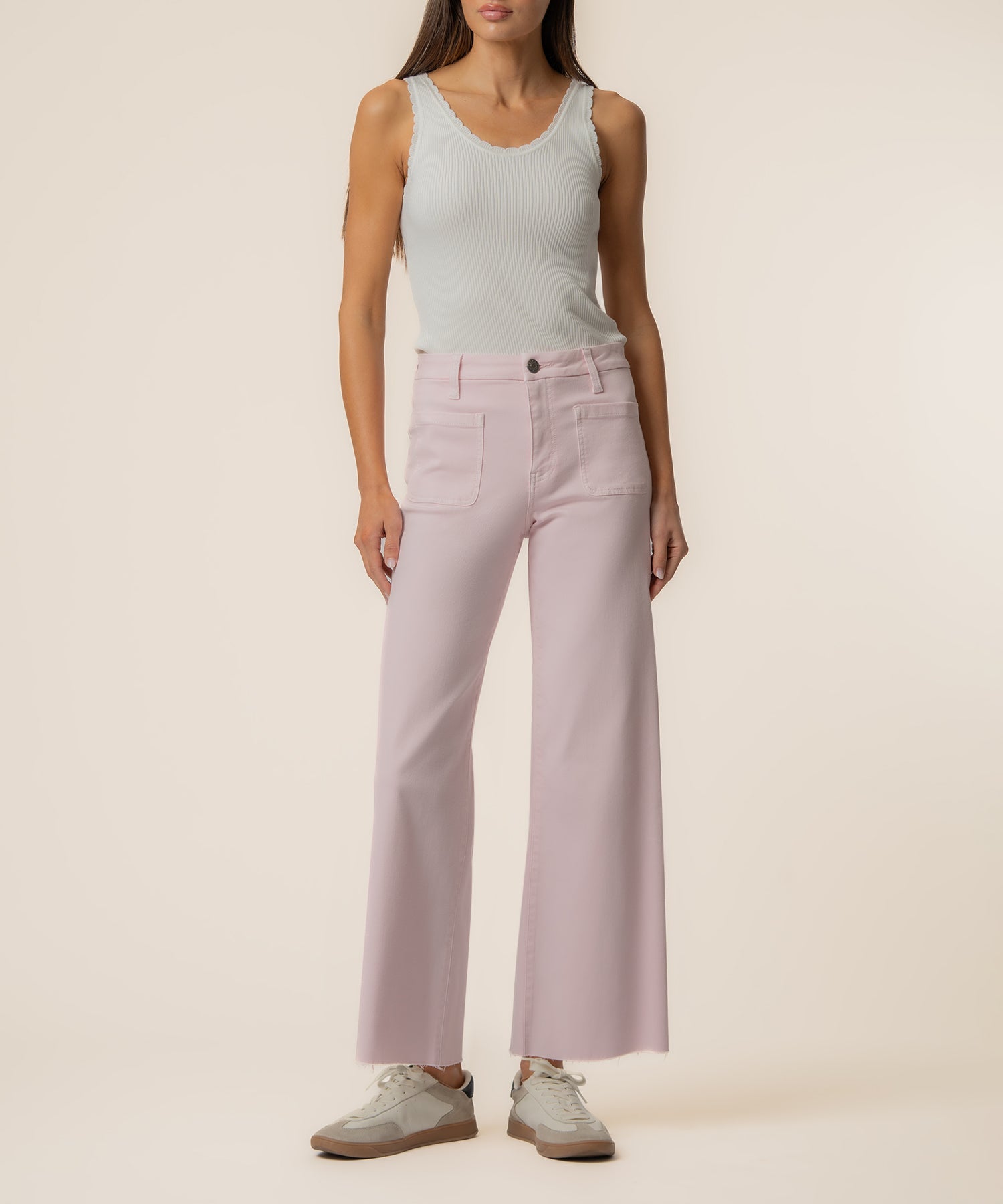 KUT from the Kloth Princess Pink Wide Leg Raw Hem Denim