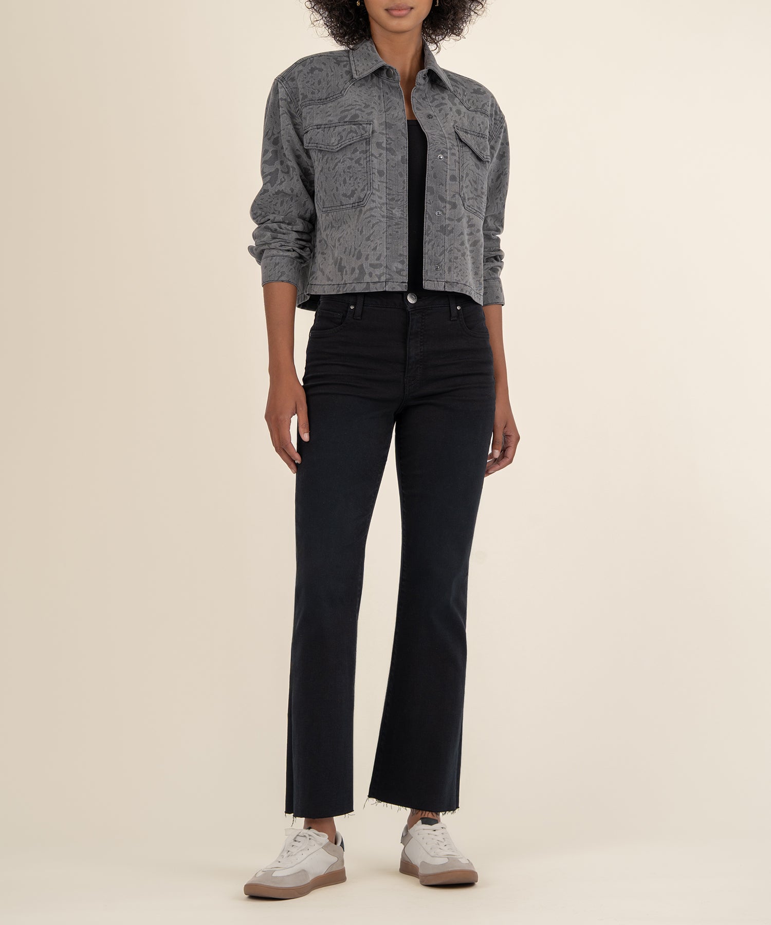 Grey patterned button front jacket