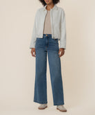 KUT white Dylan front zip jacket with collar pleated hem detail