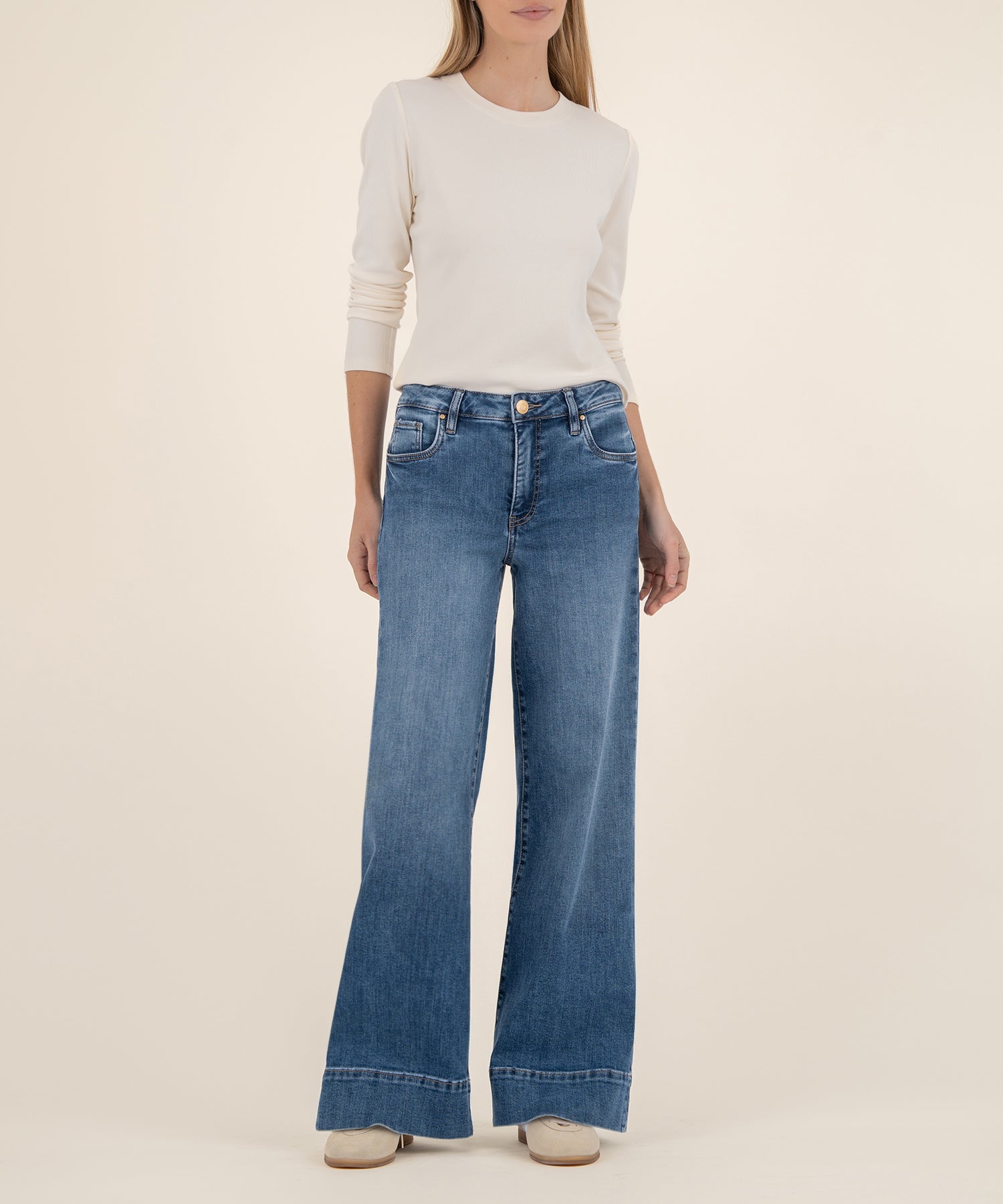 High Rise Wide Leg Jeans with wide ankle cuff